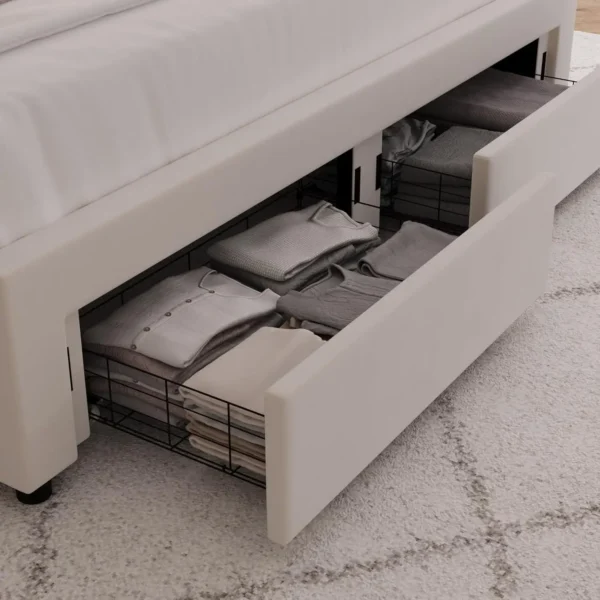 Full Upholstered LED Bed Frame with 2 Storage Drawers, Velvet Platform Bed with Wingback Headboard, Solid Wooden Slats Support - Image 6