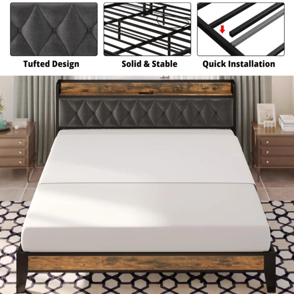 ANCTOR Twin/TwinXL/Full/Queen/King/CaliforniaKing Bed Frames, Storage Headboard with Outlets, No Noise, No Box Springs Needed - Image 3