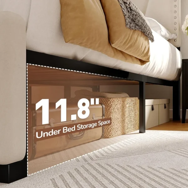 King Size Bed Frame, Storage Headboard Platform Bed with Charging Station and LED Lights, Sturdy Wooden Slats Support - Image 6