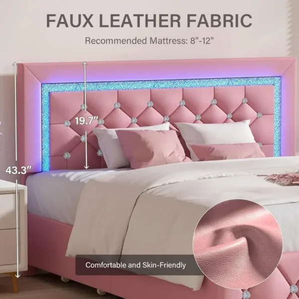 Full Size Bed Frame with LED, Storage Drawers, Princess Platform Bed with Diamond Headboard and Footboard, Upholstered Bed Frame - Image 3