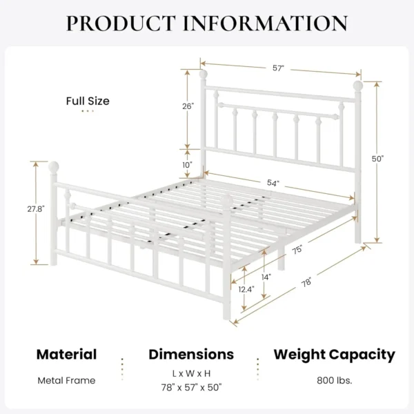 14'' Full Size Metal Platform Bed Frame/Victorian Headboard and /Steel Slats Mattress Foundation for Storage/No Box Spring Neede - Image 2